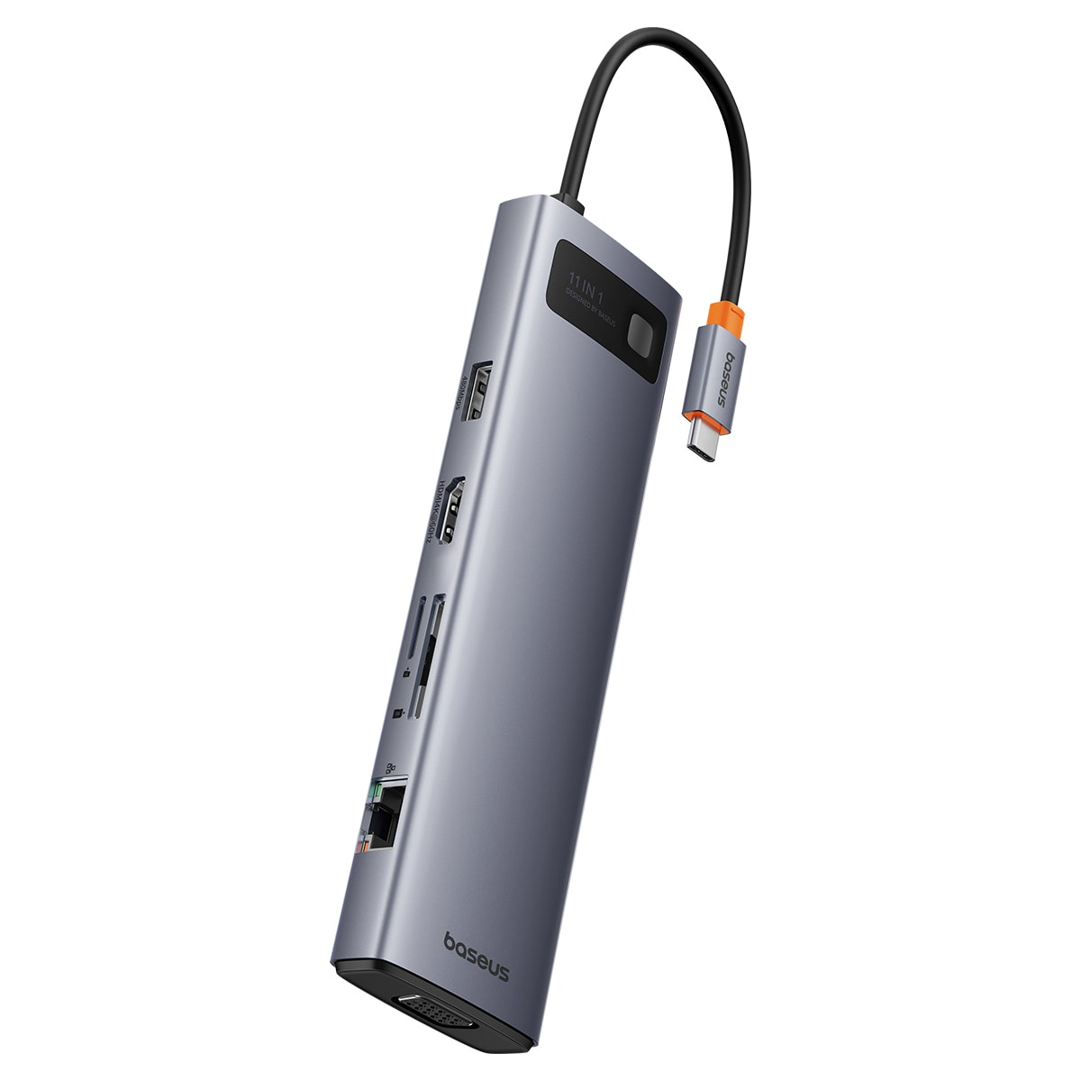 HUB 11in1 Baseus Metal Gleam USB-C PD/3x USB-A 3.0/USB-A 2.0/HDMI/VGA/AUX/RJ-45/SD TF - grå
