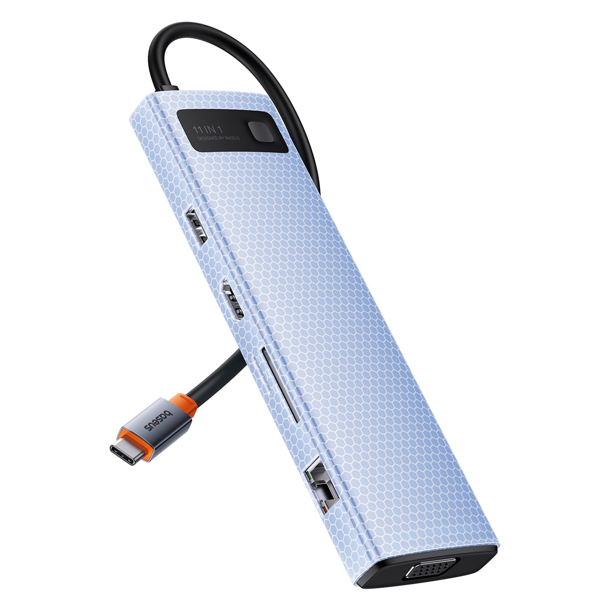 HUB 11in1 Baseus Metal Gleam USB-C PD/3x USB-A 3.0/USB-A 2.0/HDMI/VGA/AUX/RJ-45/SD TF - grå