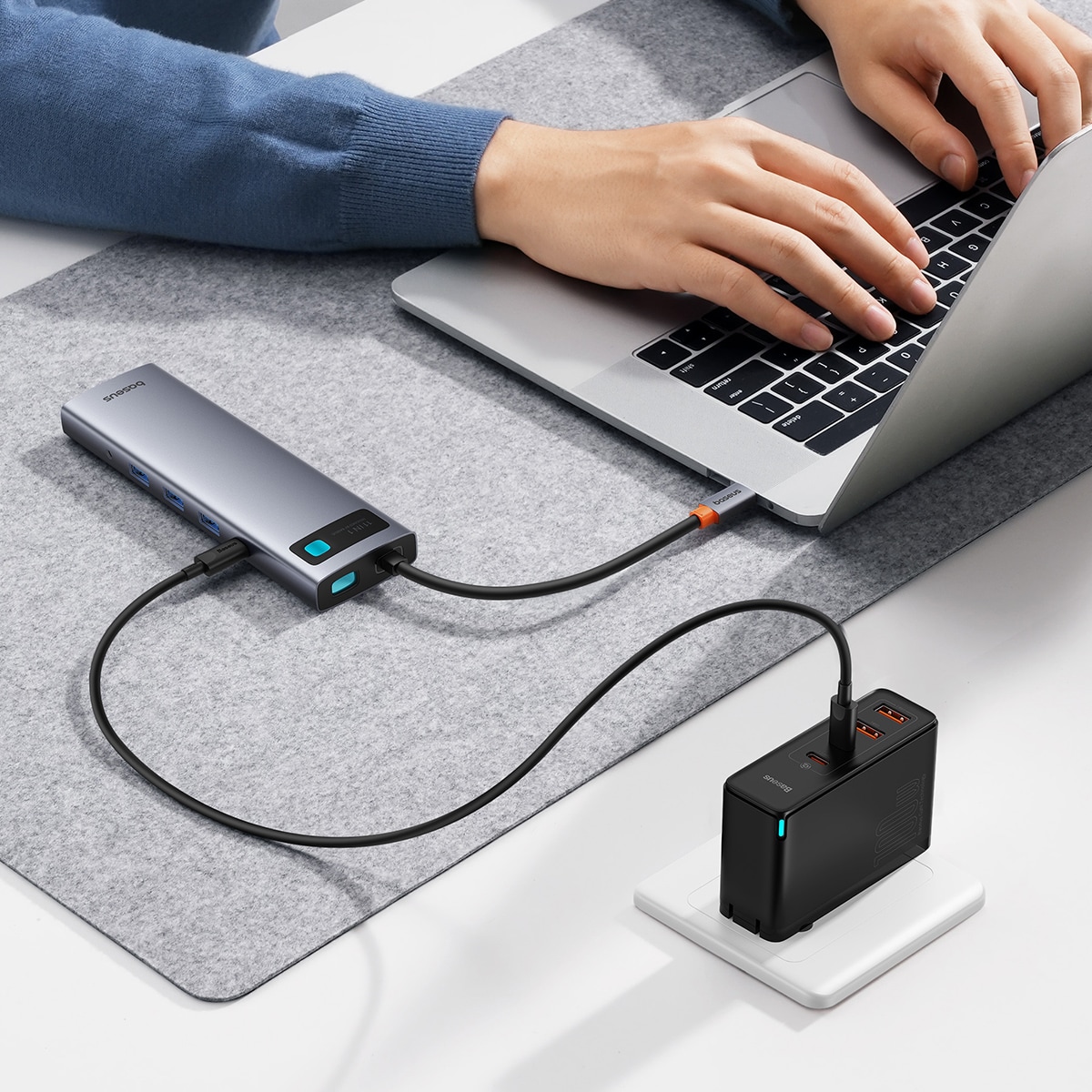 HUB 11in1 Baseus Metal Gleam USB-C PD/3x USB-A 3.0/USB-A 2.0/HDMI/VGA/AUX/RJ-45/SD TF - grå