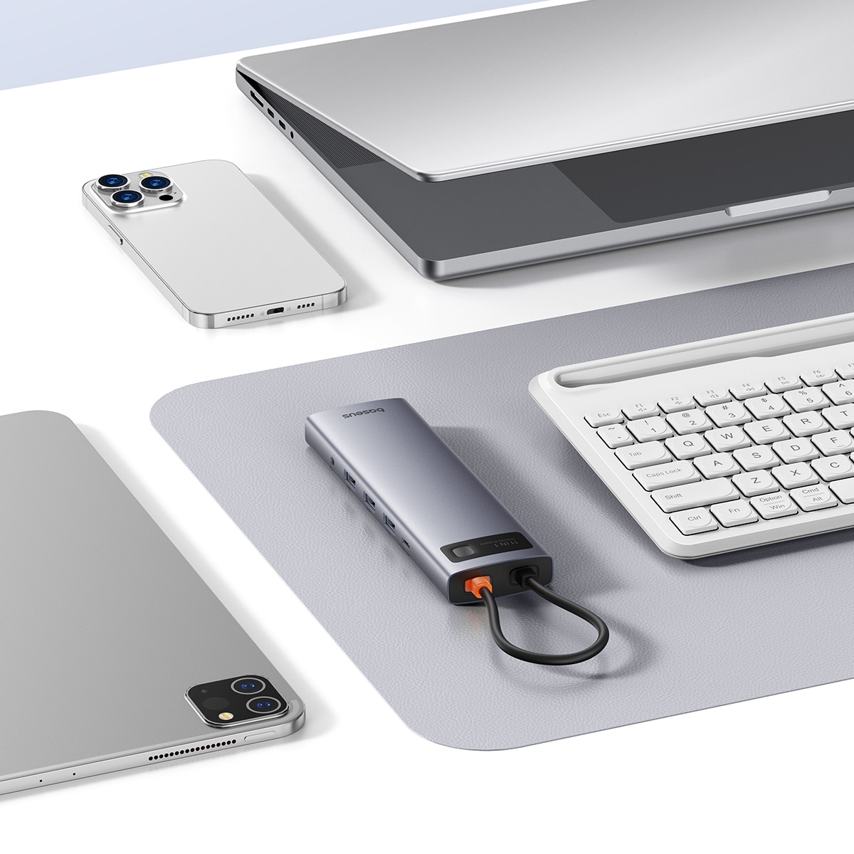 HUB 11in1 Baseus Metal Gleam USB-C PD/3x USB-A 3.0/USB-A 2.0/HDMI/VGA/AUX/RJ-45/SD TF - grå
