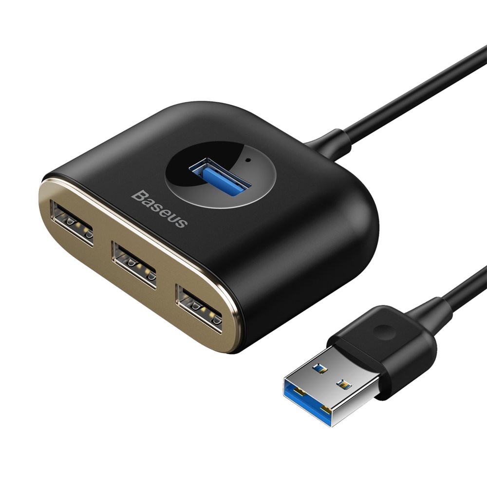 HUB Baseus Square USB-A til 1x USB-A 3.2 Gen 1 / 3x USB 2.0 med 1m kabel - svart