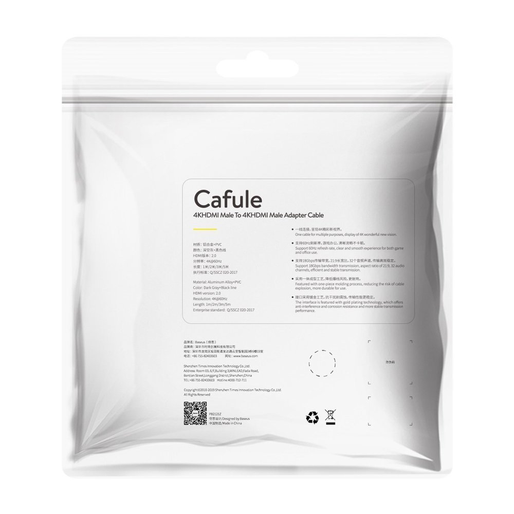 Baseus Cafule HDMI / HDMI 2.0 4K 60 Hz 3D 18 Gbps-kabel 3 m - svart