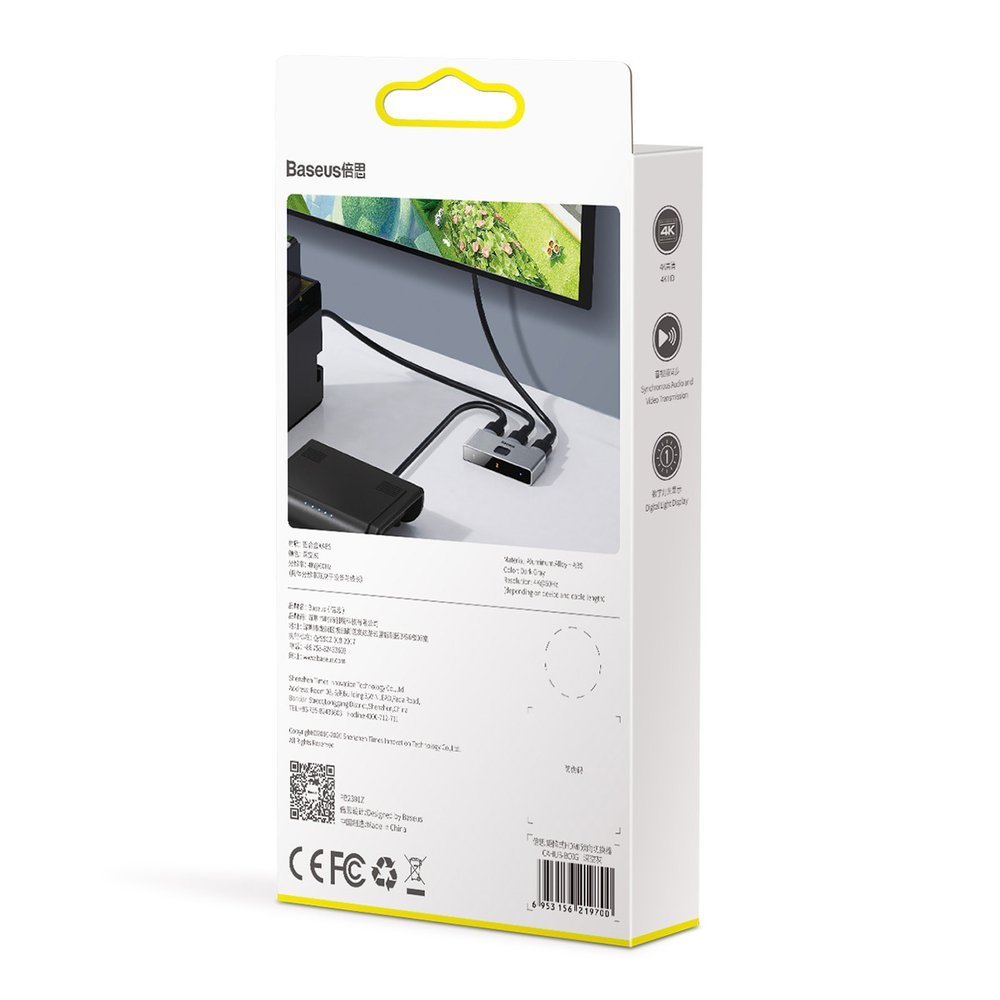 Baseus toveis bryter splitter svitsj HDMI - 2x HDMI 4K / 30 Hz grå (CAHUB-BC0G)