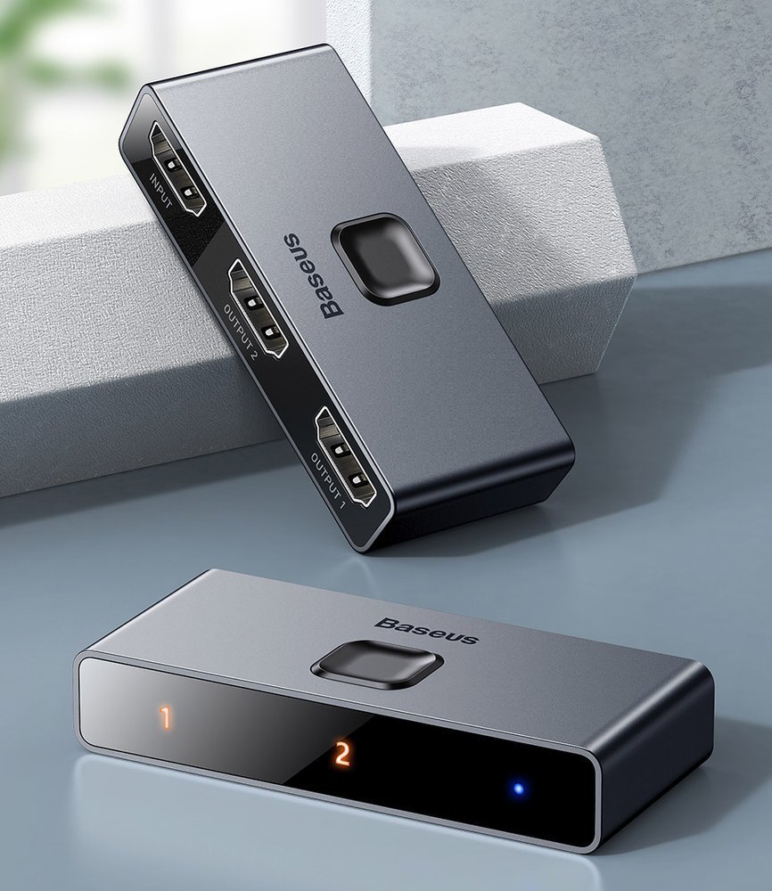 Baseus toveis bryter splitter svitsj HDMI - 2x HDMI 4K / 30 Hz grå (CAHUB-BC0G)
