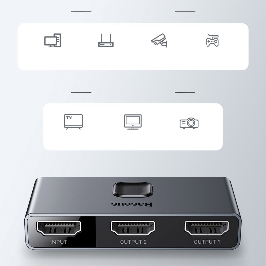 Baseus toveis bryter splitter svitsj HDMI - 2x HDMI 4K / 30 Hz grå (CAHUB-BC0G)