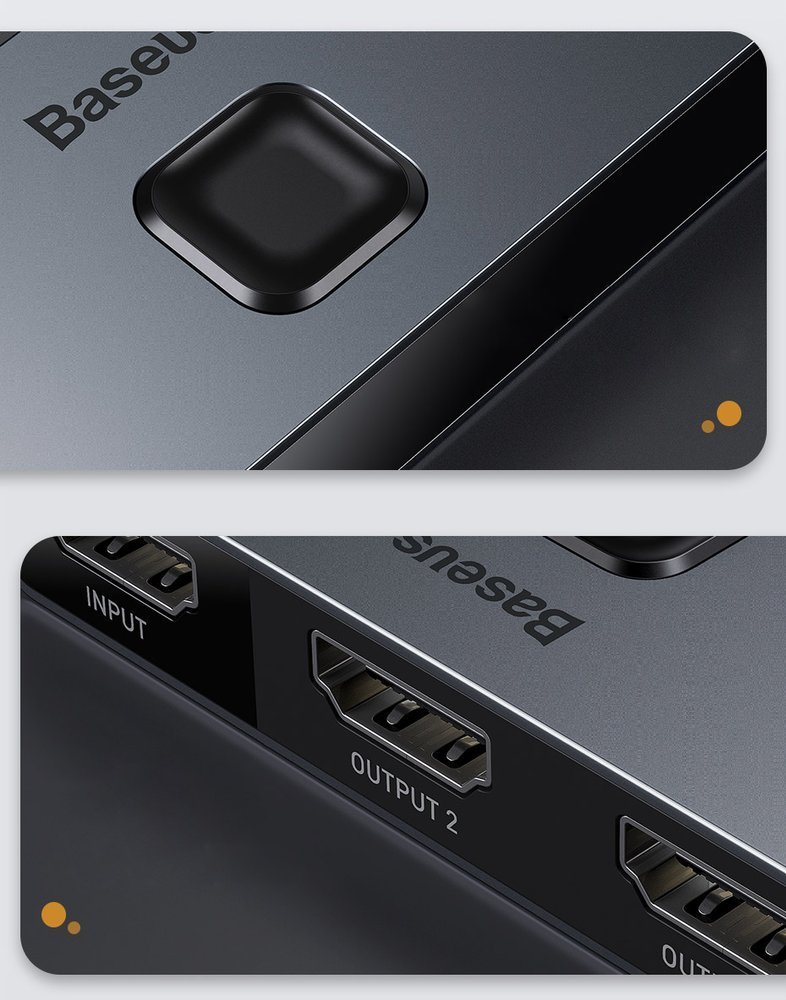 Baseus toveis bryter splitter svitsj HDMI - 2x HDMI 4K / 30 Hz grå (CAHUB-BC0G)
