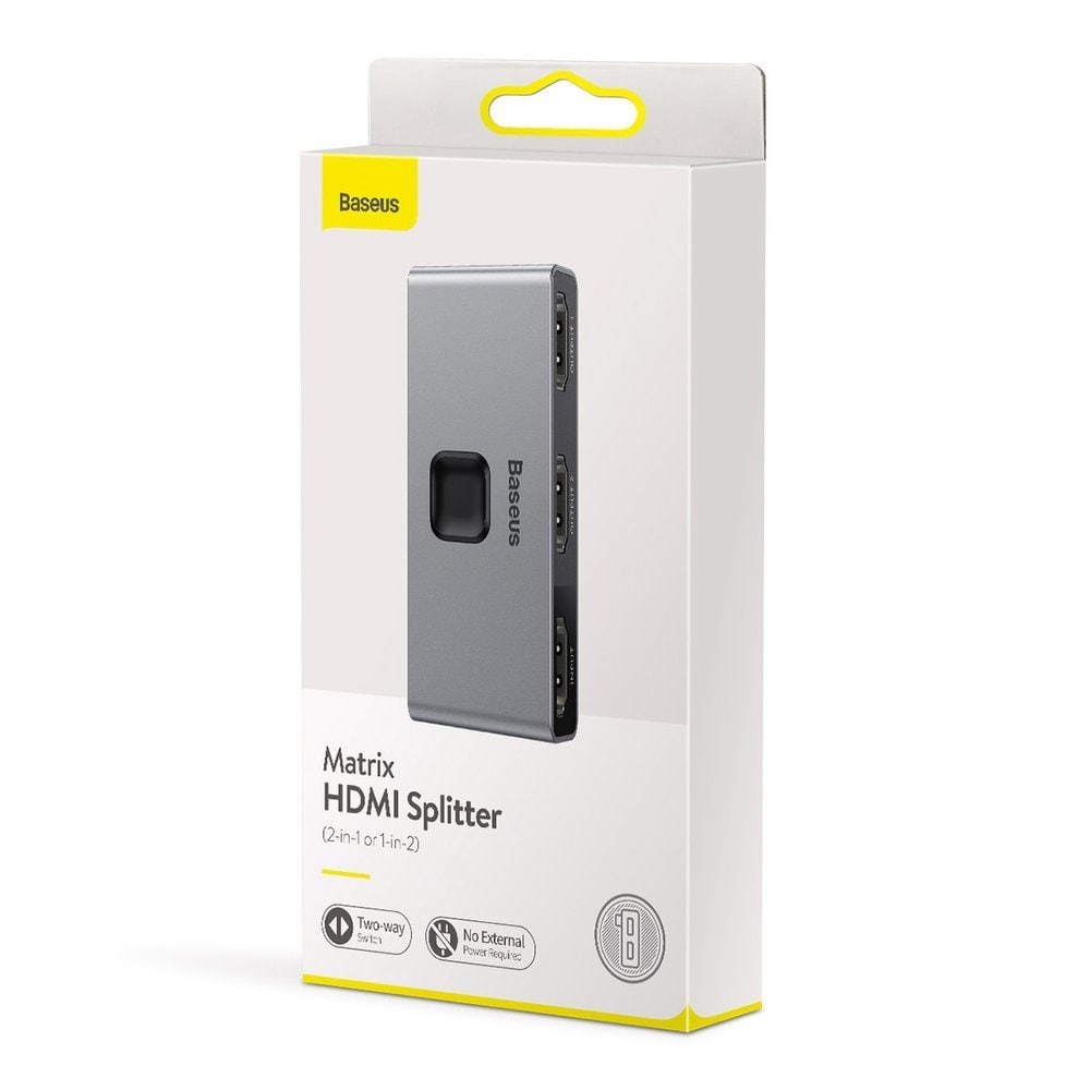 Baseus toveis bryter splitter svitsj HDMI - 2x HDMI 4K / 30 Hz grå (CAHUB-BC0G)
