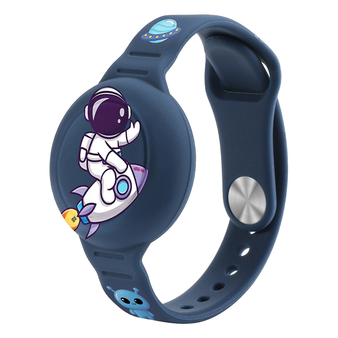 AirTag Case silikonarmbånd for barn - marineblå med astronaut