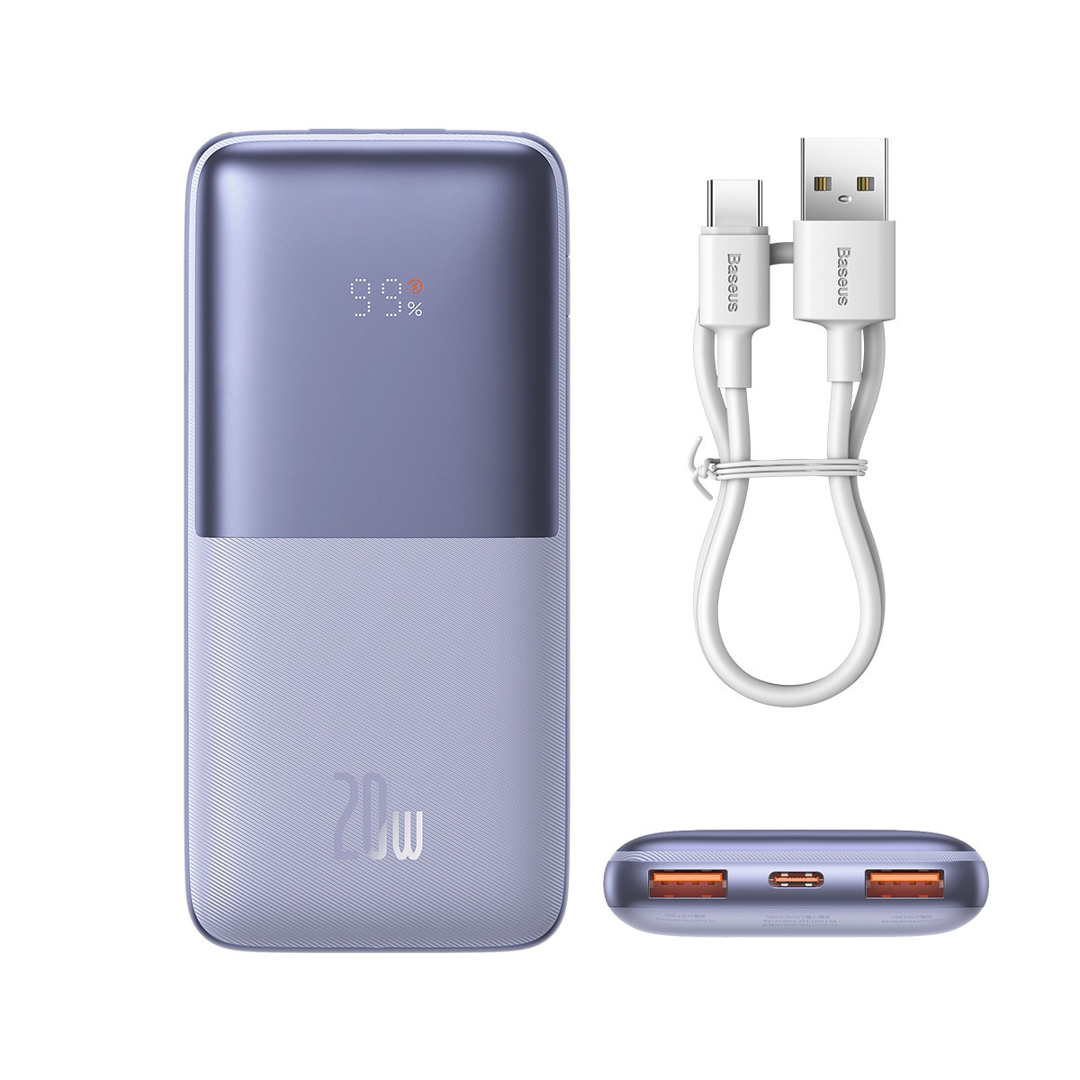 Baseus Bipow Pro 10000mAh Power Bank 20W Purple with 0.3m USB Type A - C 3A Cable (PPBD040205)
