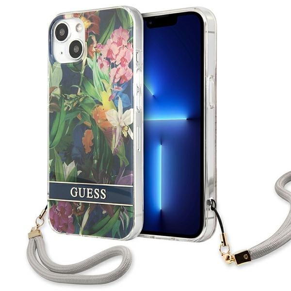 Guess GUHCP13SHFLSB iPhone 13 mini 5,4" blå/blå hardcase Flower Strap