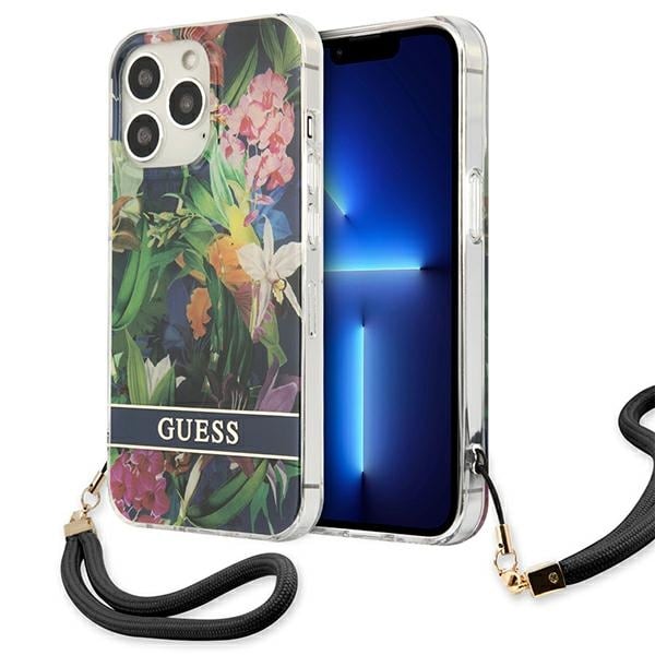 Guess GUHCP13LHFLSB iPhone 13 Pro / 13 6,1" blå/blå hardcase Flower Strap