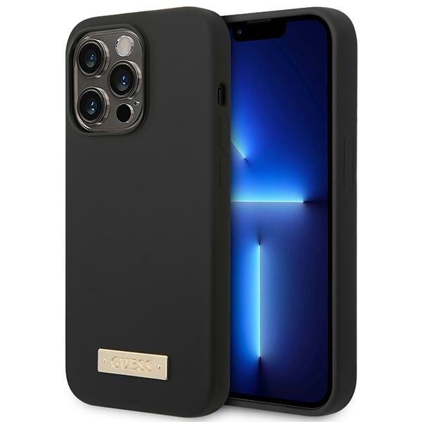 Guess GUHMP14LSBPLK iPhone 14 Pro 6,1" svart/svart hardt etui med silikonlogoplate MagSafe