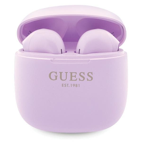 Guess GUTWST26PSU TWS Bluetooth-hodetelefoner + dokkingstasjon - lilla Classic EST-logo