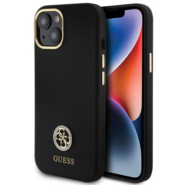 Guess Silikon Logo Strass 4G-etui for iPhone 15 - Svart