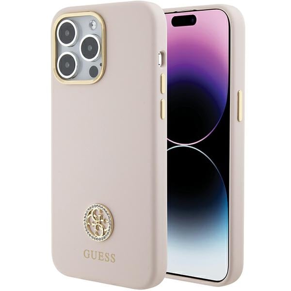 Guess Silikon Logo Strass 4G-etui for iPhone 15 Pro Max - Rosa