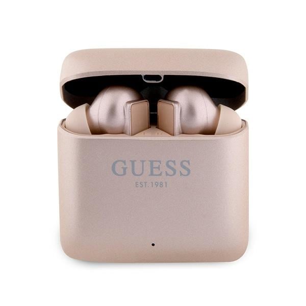 Guess GUTWSSU20ALEGP TWS Bluetooth-øretelefoner + dokkingstasjon Rose Gold/Rose Gold Printed Logo
