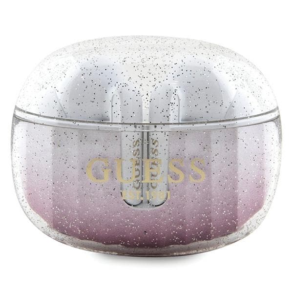 Guess Glitter Gradient TWS Bluetooth-hodetelefoner + dokkingstasjon - rosa