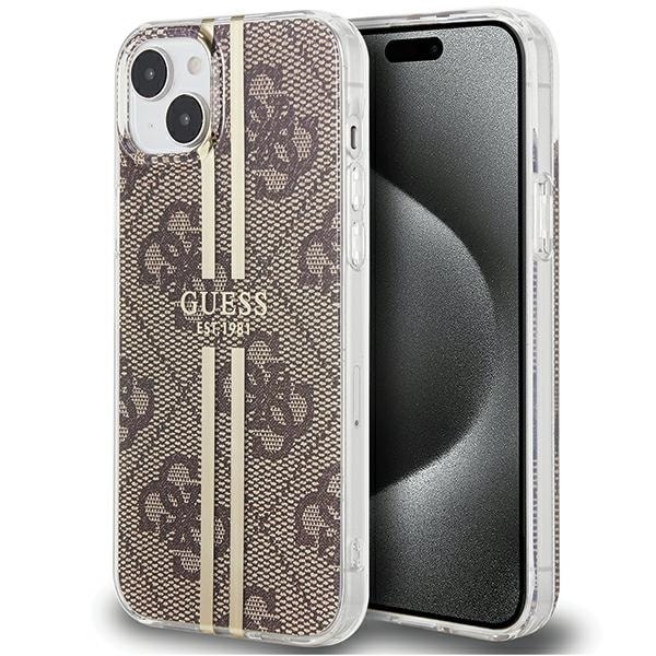 Guess IML 4G Gold Stripe-etui for iPhone 15 Plus / 14 Plus - brun