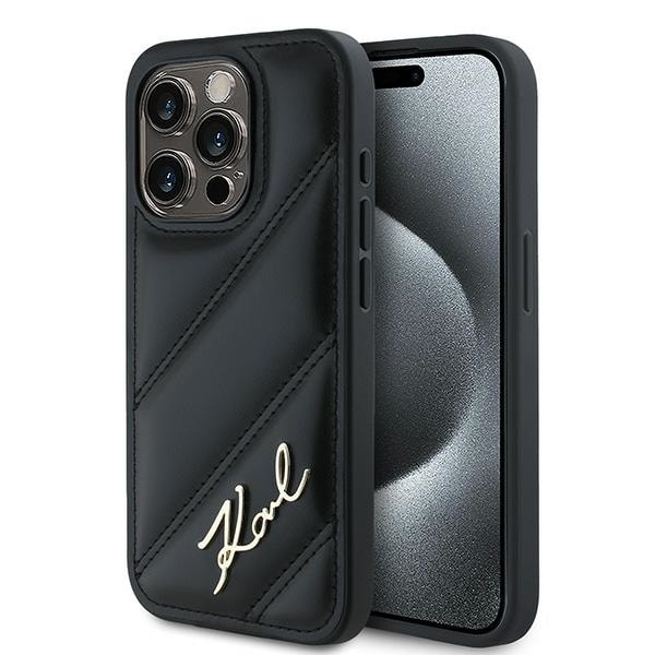 Karl Lagerfeld Diagonal Quilted Script-etui for iPhone 13 Pro Max - svart
