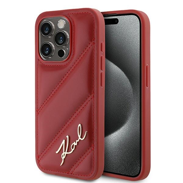 Karl Lagerfeld Diagonal Quilted Script-etui for iPhone 15 Pro - rød