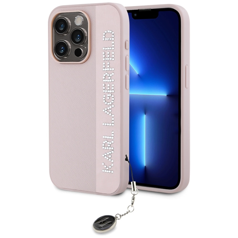 Karl Lagerfeld Saffiano Rhinestones & Charm-etui til iPhone 15 Pro Max - rosa