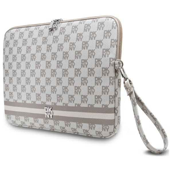 DKNY Sleeve 14" laptopveske med rutete mønster og trykte striper - Beige