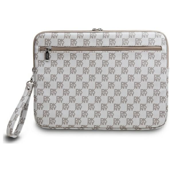 DKNY Sleeve 14" laptopveske med rutete mønster og trykte striper - Beige