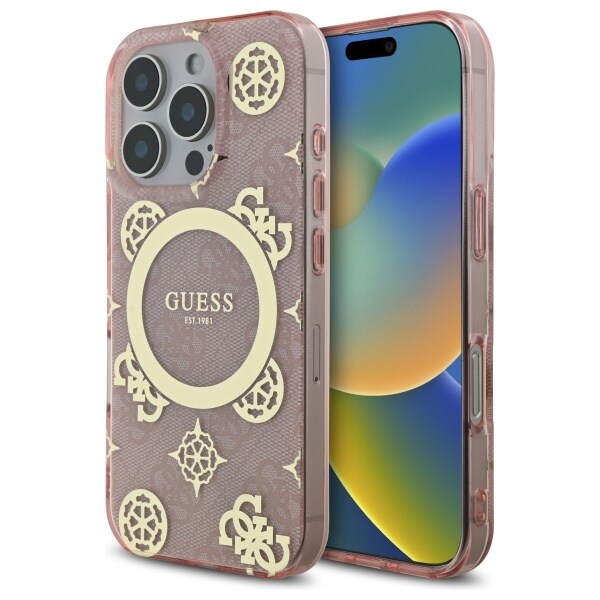 Guess IML Peony på 4G-bakgrunn MagSafe-etui for iPhone 16 Pro - Rosa