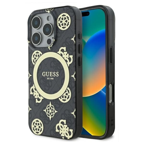 Guess IML Peony på 4G-bakgrunn MagSafe-etui for iPhone 16 Pro Max - Svart