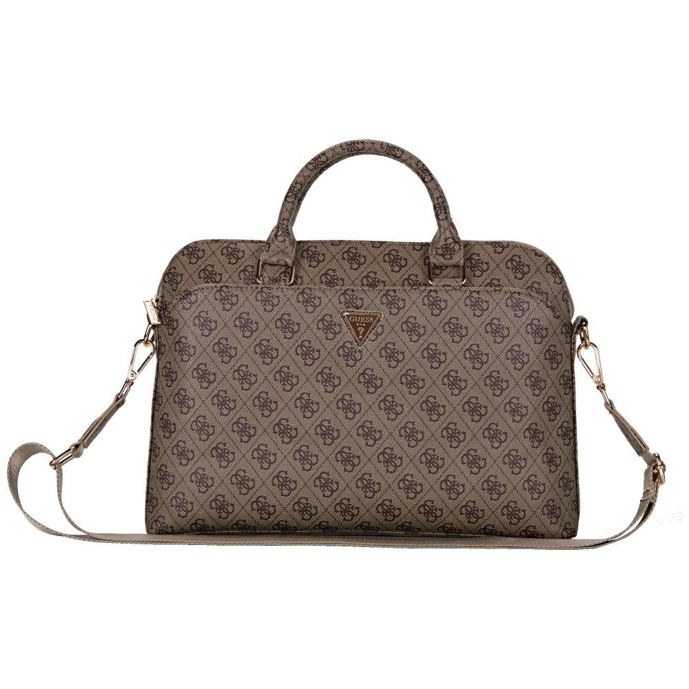 Guess 4G Laptop-veske med glidelåslomme og trekantlogo 15" - brun