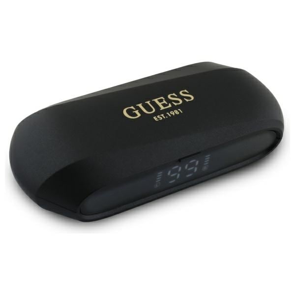 Guess Langstrakte Bluetooth TWS-hodetelefoner med metalltrykk og logo + dokkingstasjon - svart