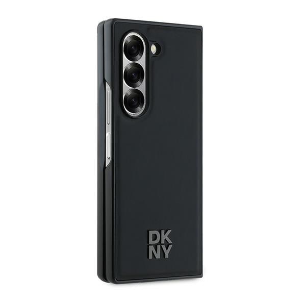 DKNY Magsafe Plain Leather Metal Stack Logo Case for Samsung Galaxy Z Fold 6 - Svart