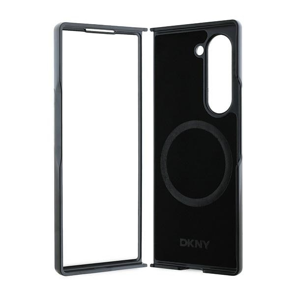 DKNY Magsafe Plain Leather Metal Stack Logo Case for Samsung Galaxy Z Fold 6 - Svart