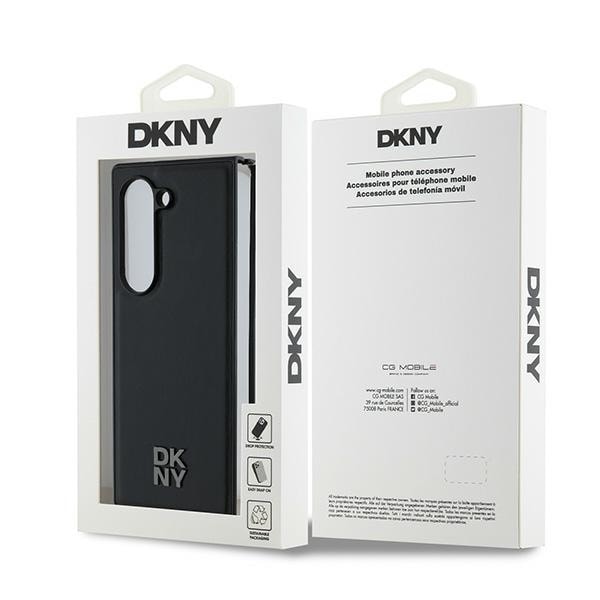 DKNY Magsafe Plain Leather Metal Stack Logo Case for Samsung Galaxy Z Fold 6 - Svart