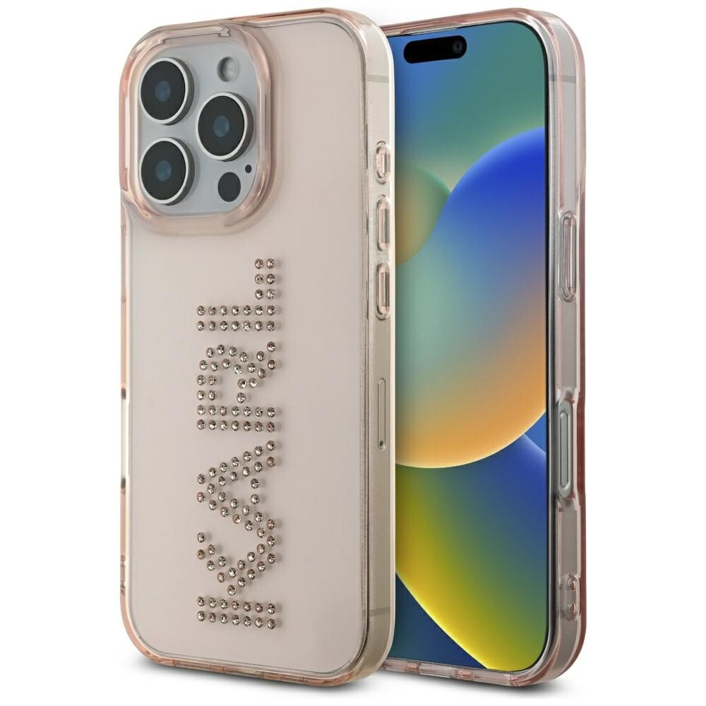 Karl Lagerfeld IML Rhinestones Logo iPhone 16 Pro Max-etui - Rosa