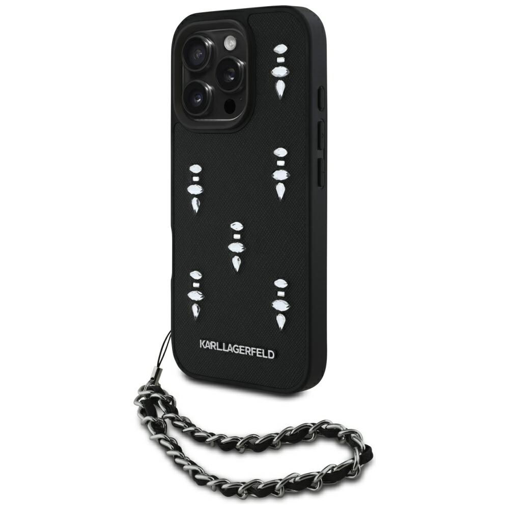 Karl Lagerfeld Saffiano Crystals w/Chain iPhone 16 Pro-etui - svart