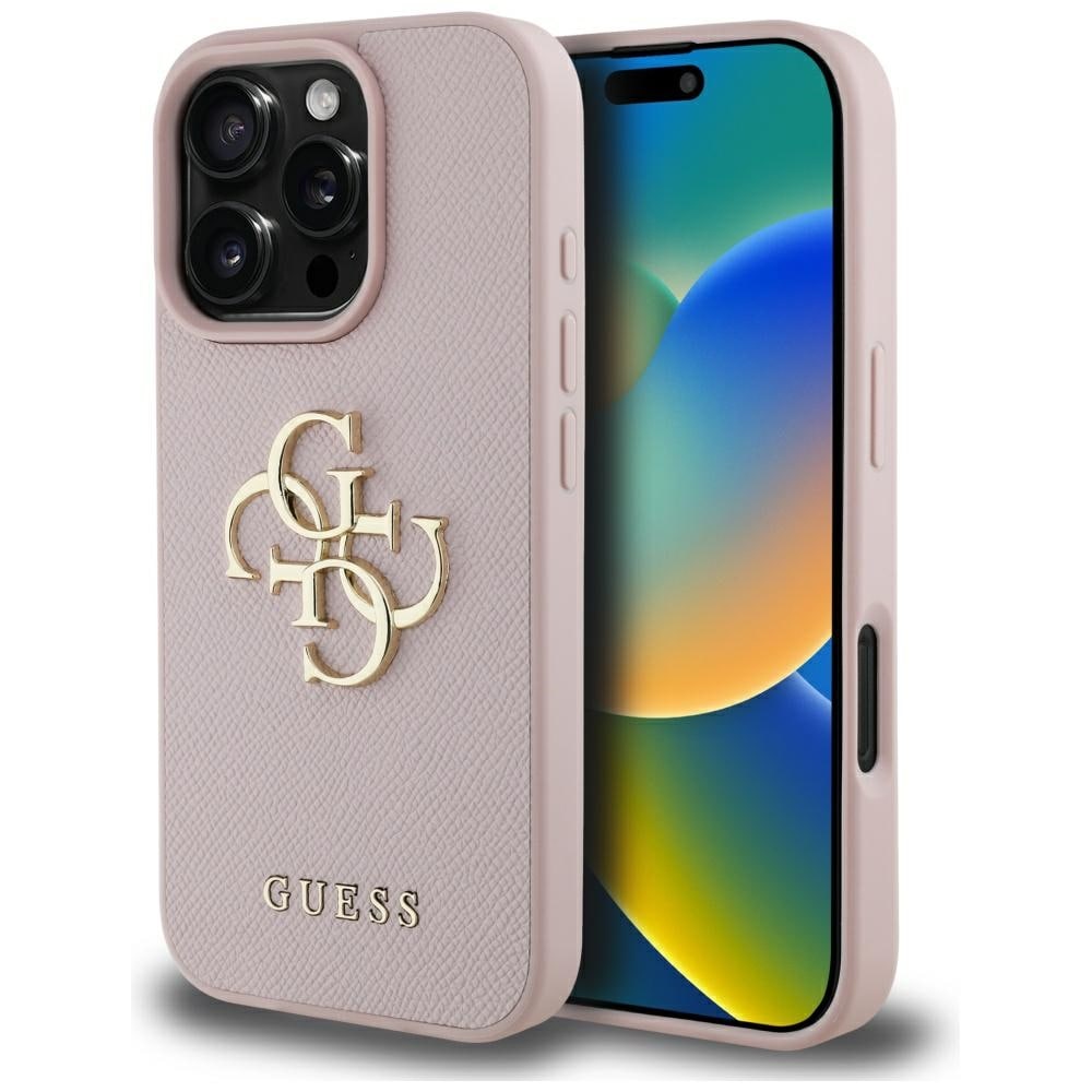 Guess Grained Big 4G Logo Small Classic Logo Case for iPhone 16 Pro - Rosa