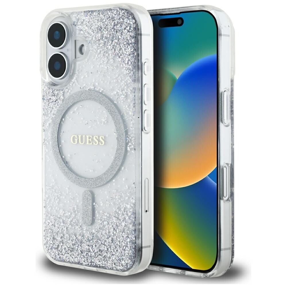 Guess HC Resin Bottom Glitter MagSafe-etui til iPhone 16 - sølv