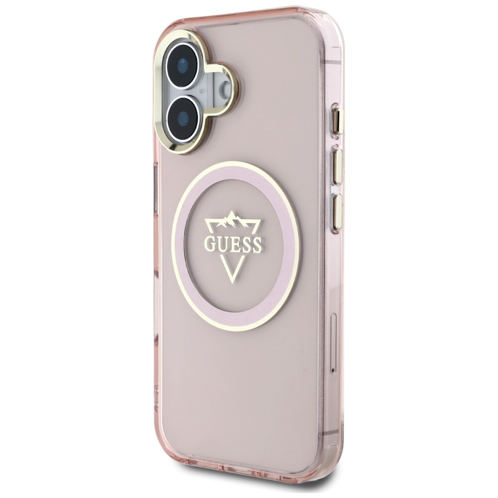 Guess IML Metal Mountain Logo MagSafe iPhone 16 vesker - rosa