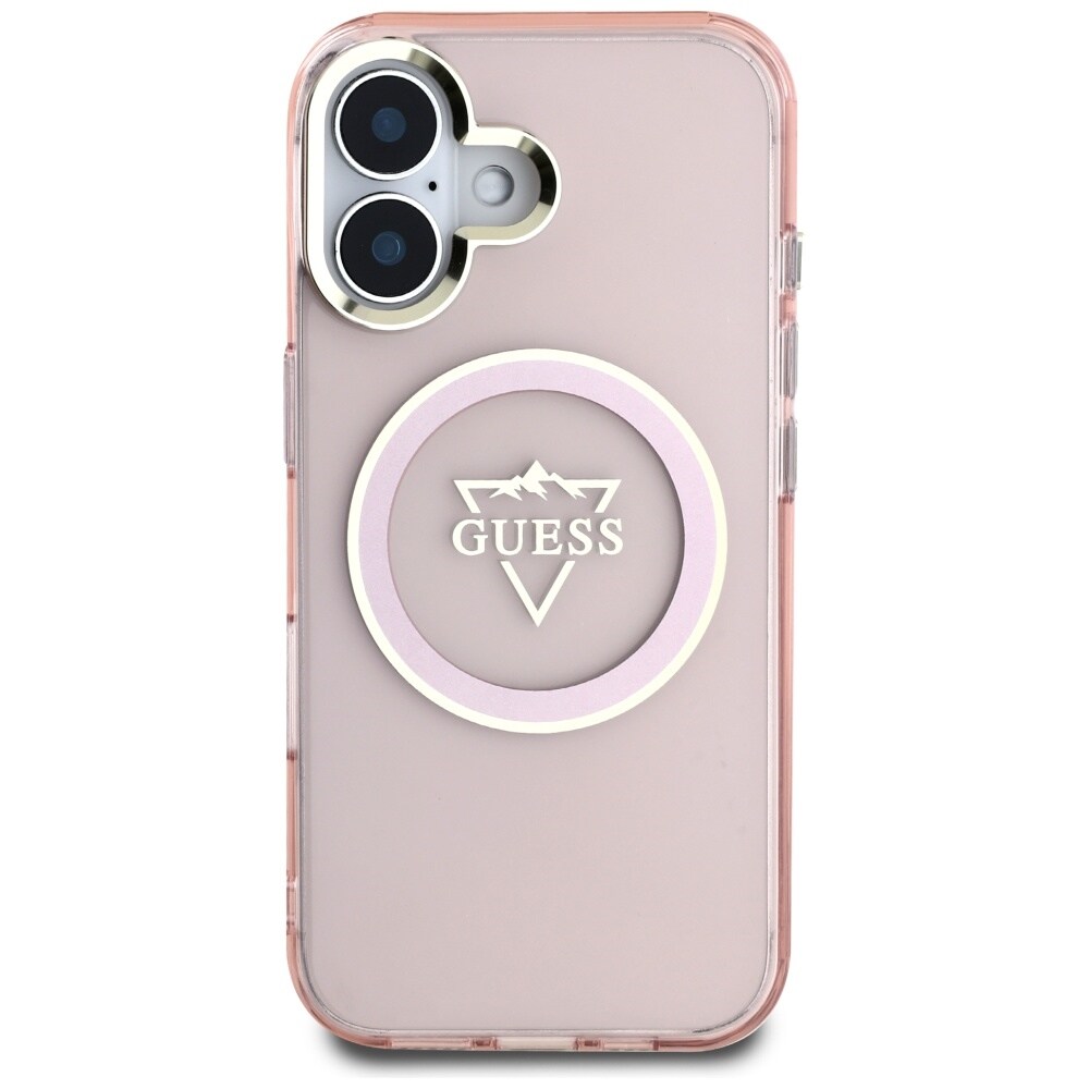 Guess IML Metal Mountain Logo MagSafe iPhone 16 vesker - rosa