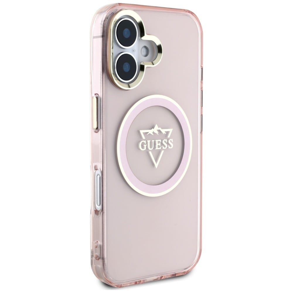 Guess IML Metal Mountain Logo MagSafe iPhone 16 vesker - rosa