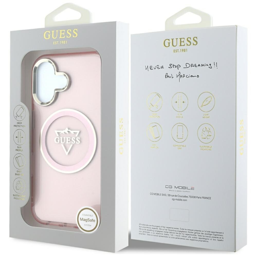 Guess IML Metal Mountain Logo MagSafe iPhone 16 vesker - rosa