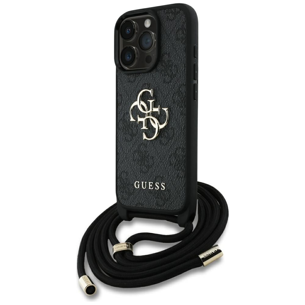 Guess 4G Big Logo Cord Stap Crossbody-etui for iPhone 16 Pro Max svart