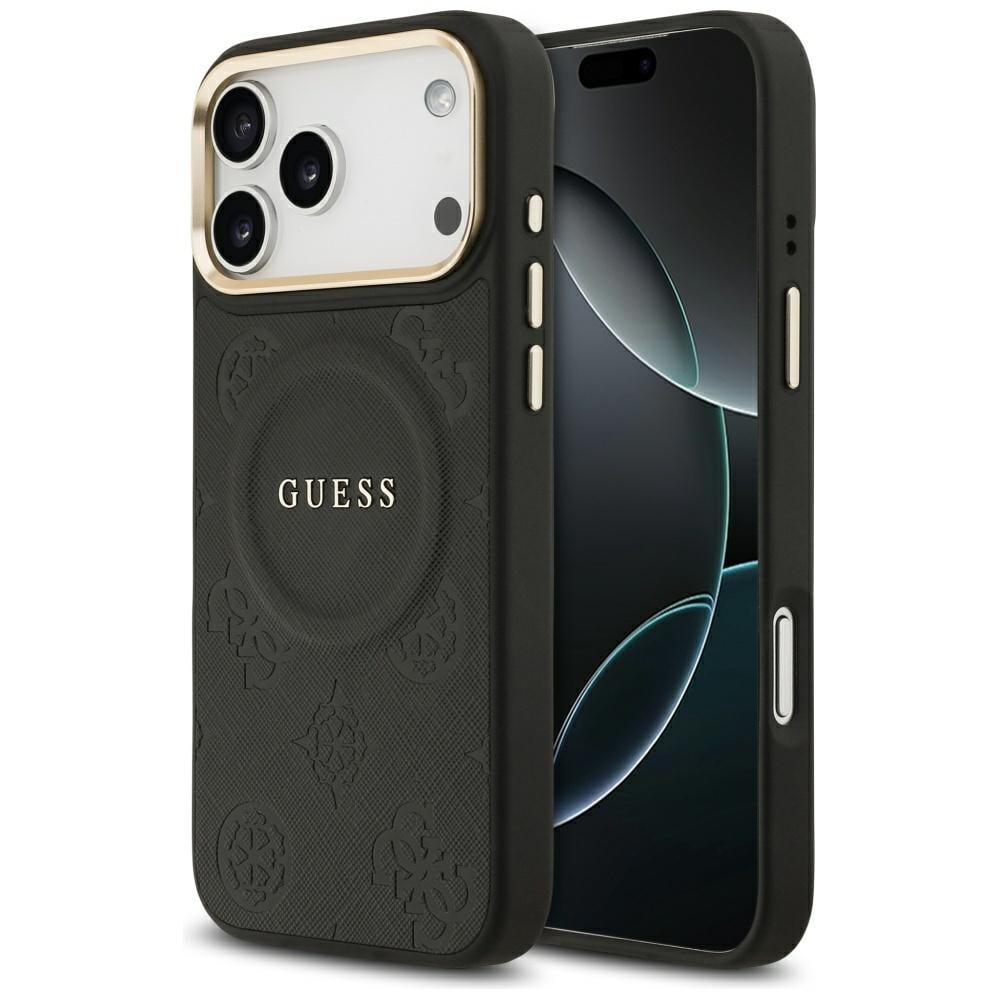 Guess Peony Hot Stamp MagSafe-etui for iPhone 17 Pro Max - Svart
