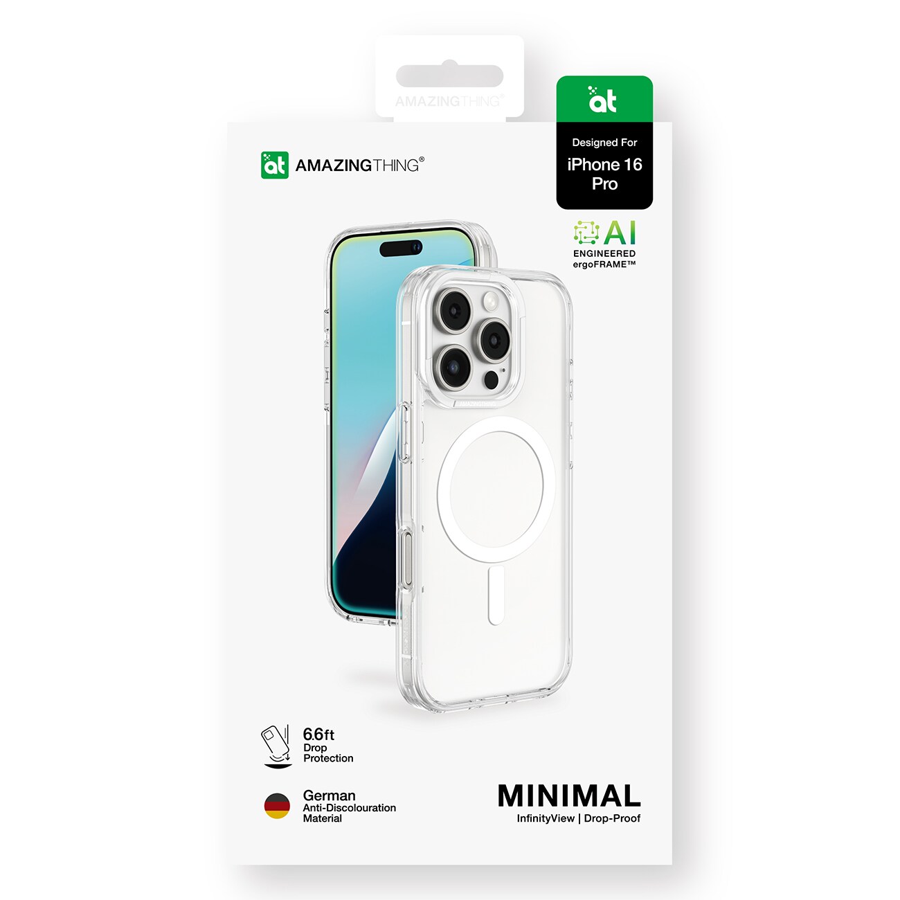 AmazingThing Minimal Mag-etui med magnetisk ring for iPhone 16 Pro - gjennomsiktig
