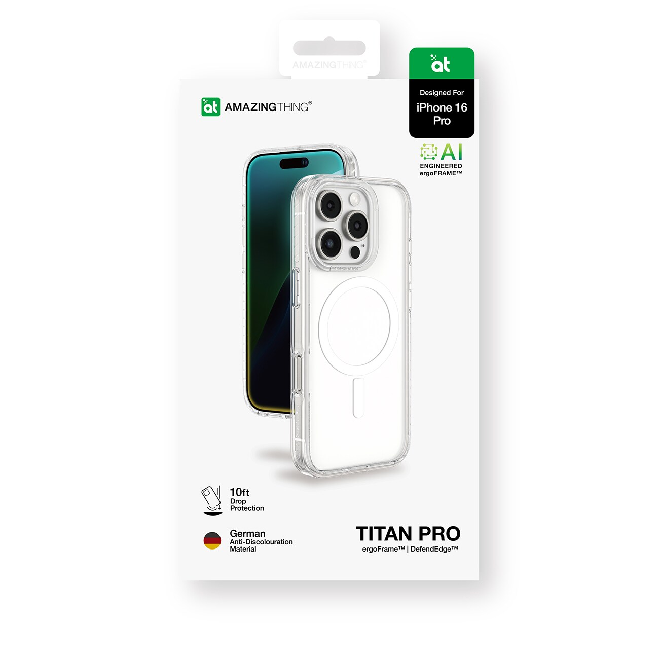 AmazingThing Titan Pro Mag-etui med magnetisk ring for iPhone 16 Pro - gjennomsiktig