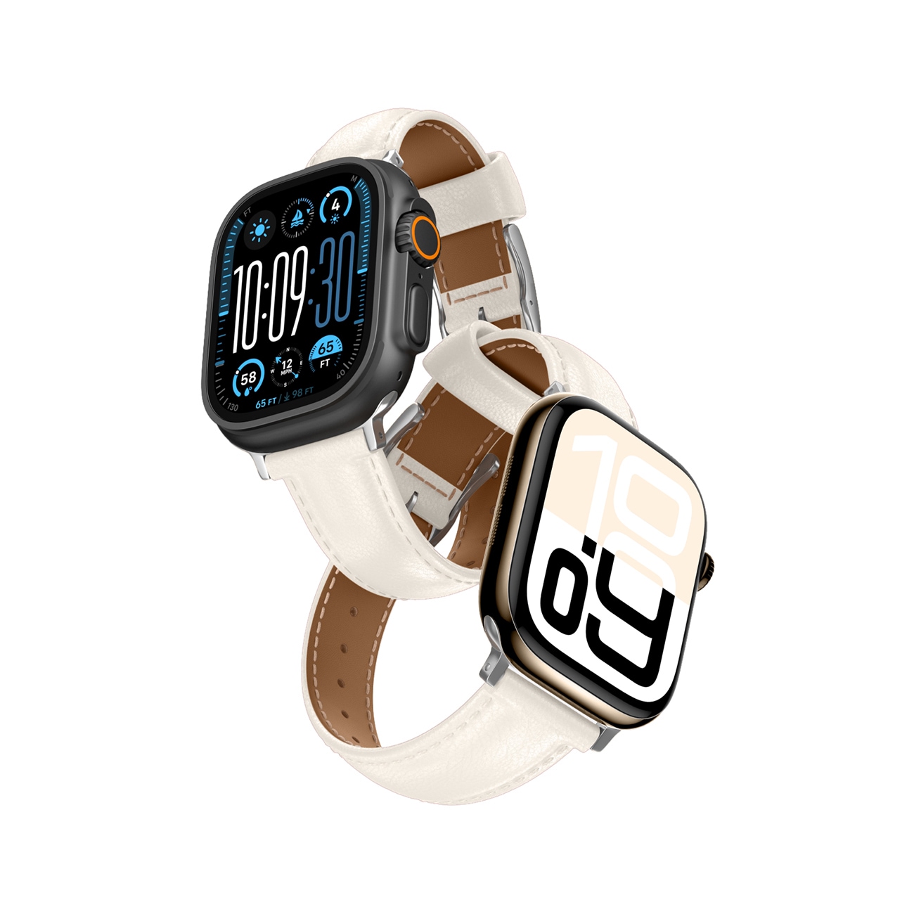 AmazingThing Class Band lærrem til Apple klokke 45 / 46 / 49 mm - lys beige