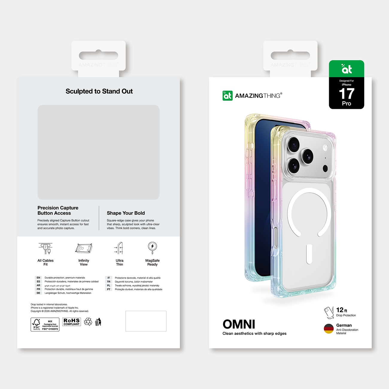 AmazingThing Omni-veske for iPhone 17 Pro kompatibel med MagSafe - gjennomsiktig-regnbue