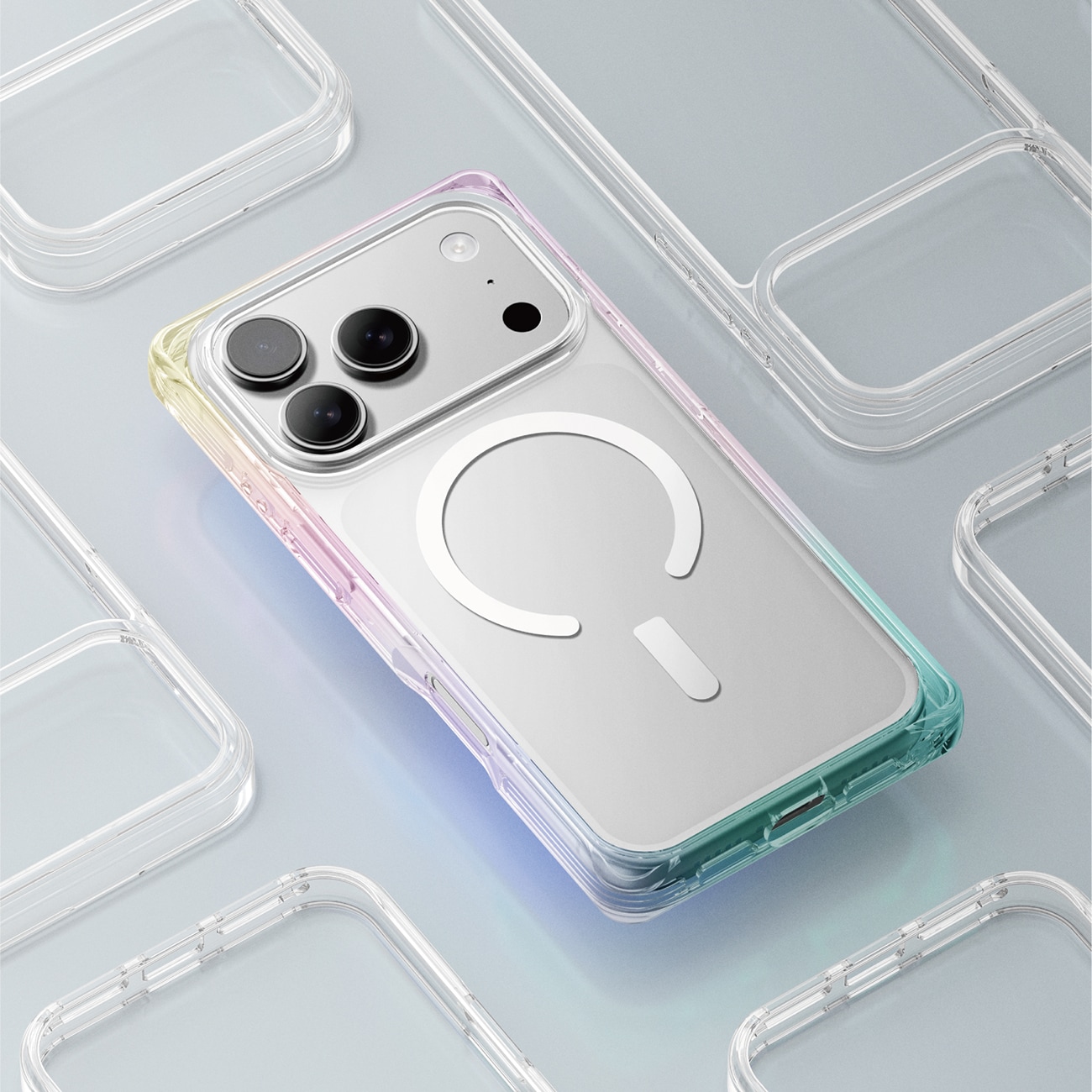 AmazingThing Omni-veske for iPhone 17 Pro Max kompatibel med MagSafe - gjennomsiktig-regnbue