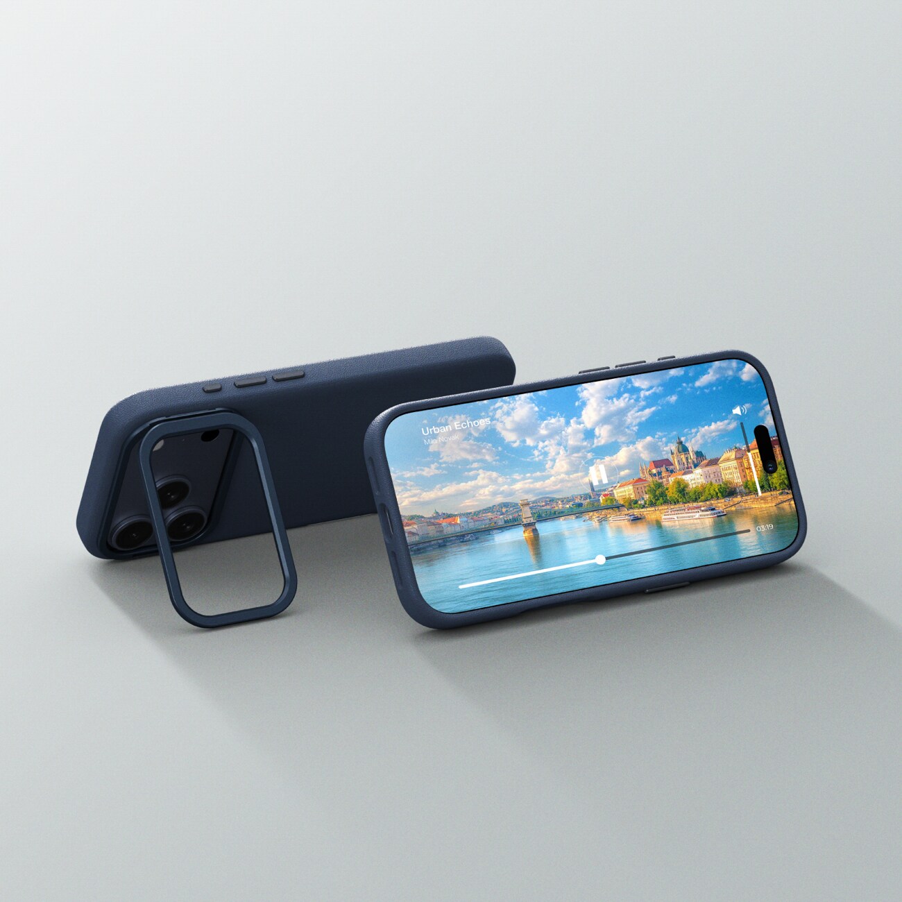 AmazingThing Glamour iPhone 17 Pro Max-etui med stativ - blå